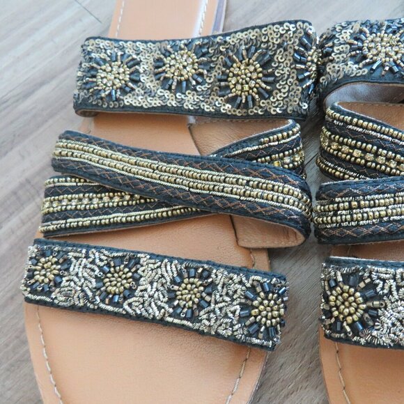 ANTHROPOLOGIE JASPER & JEERA La Plata Boho Beaded Slide Sandals - Size US 7.5 - Picture 6 of 14
